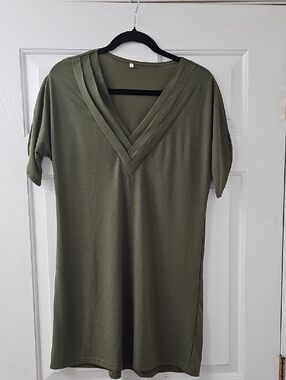 Olive V-Neck Tunic Top - Women
